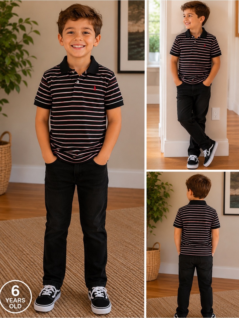 Polo by Ralph Lauren Black Polo with White & Pink Stripes